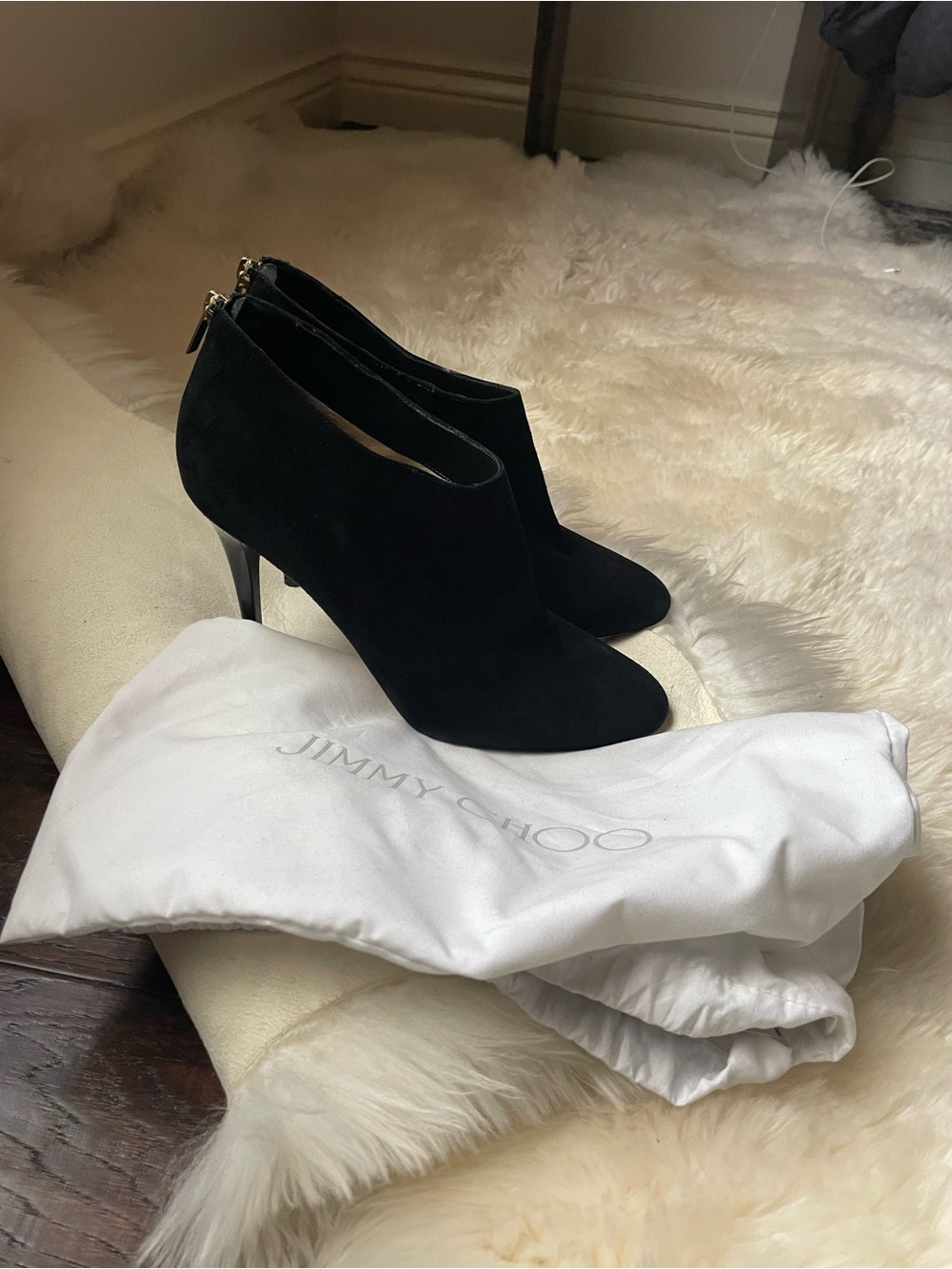 BNWOT authentic Jimmy Choo black suede heel ankle boots